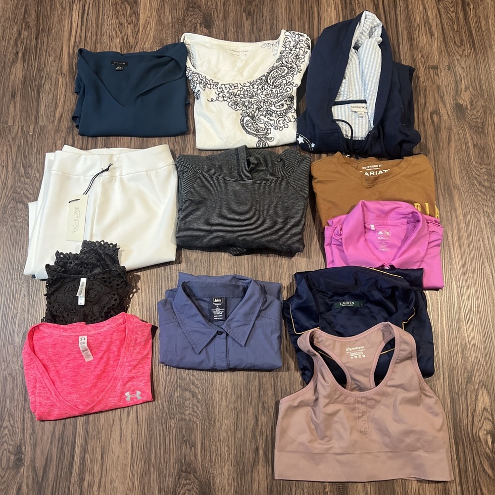 Lot of 12 Women's Tops Blouses Pants Hoodies Great Brands Size XL  READ